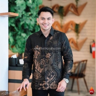 SELING HITAM Kemeja Batik Pria Modern Premium Lengan Panjang Terbaru - Baju Hem Batik Pria Hitam Tangan Panjang Cowok Kondangan Pesta Kerja