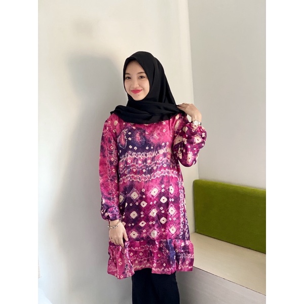Tunik Jumputan Motif Beras Tabur Keong