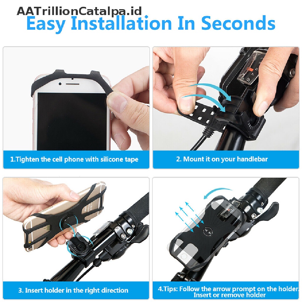 (AATrillionCatalpa) Mount Holder Hp / GPS Bahan Silikon Untuk Sepeda MTB / Motor, Dapat Berputar 360 Derajat° Holder / Dudukan Mobile Phone Model Putar