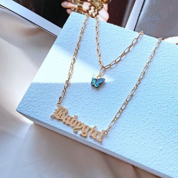 kalung double layer angel babygirl multilayer letter necklace jka214 (3G2)