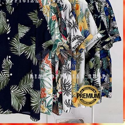 ♜ Kemeja Pantai Pria Surfing Lengan Pendek Cowok Hem Premium Distro Print Motif Koran Baju Pantai ☪