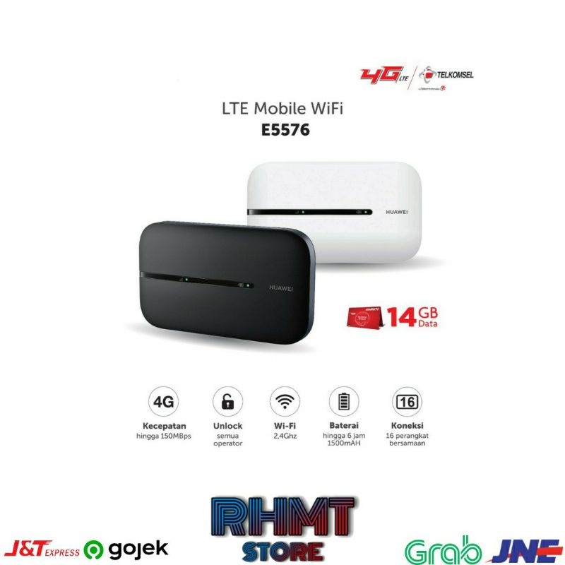 Modem Mifi E5576 Huawei Wifi 4G LTE Free 14GB Telkomsel
