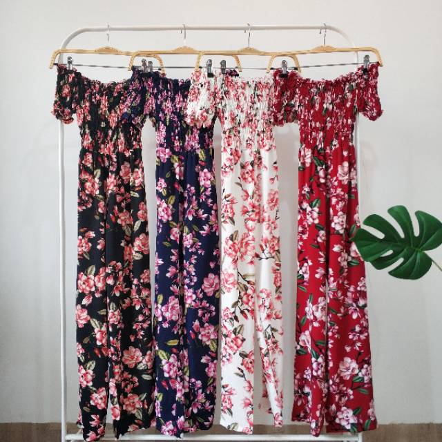 Jumpsuit panjang sabrina bunga bubblecrepe