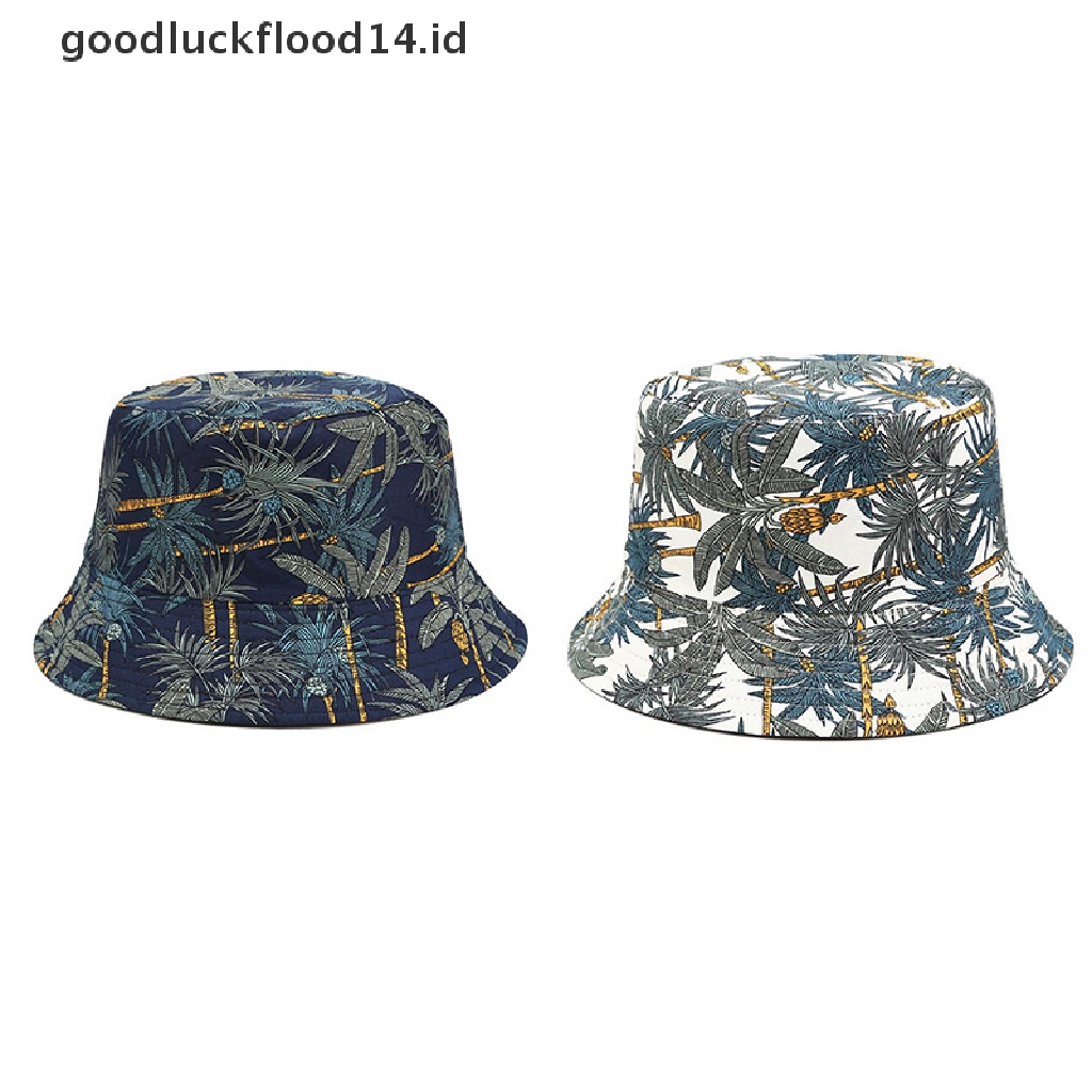 [OOID] Fashion Double Sided Cartoon Graffiti Bucket Hat Travel Sun Cap Men Women New ID