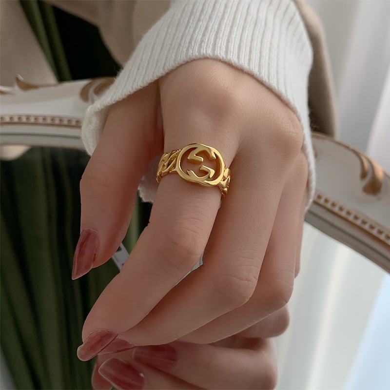 Cincin Model Terbuka Lapis Emas Murni Desain Tulisan Gaya Eropa Amerika