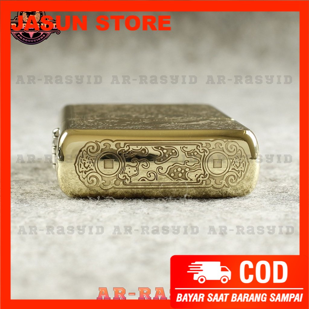 Korek Api Minyak Zippo Gold Ukir Motif Winged Beast 168 3962-5