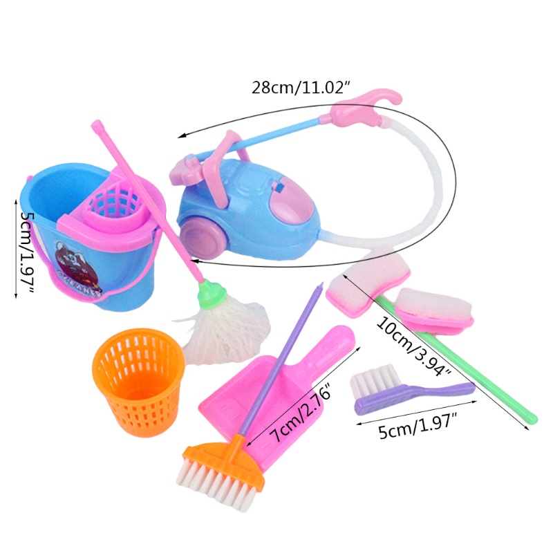 Mary 9-Piece Simulasi Pembersih Mainan Balita Cleaning Set Toys Pretend Play Tools Housekeeping Aksesoris Educationa