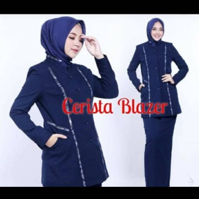 Setelan blazer wanita pns pdh guru kantor navy