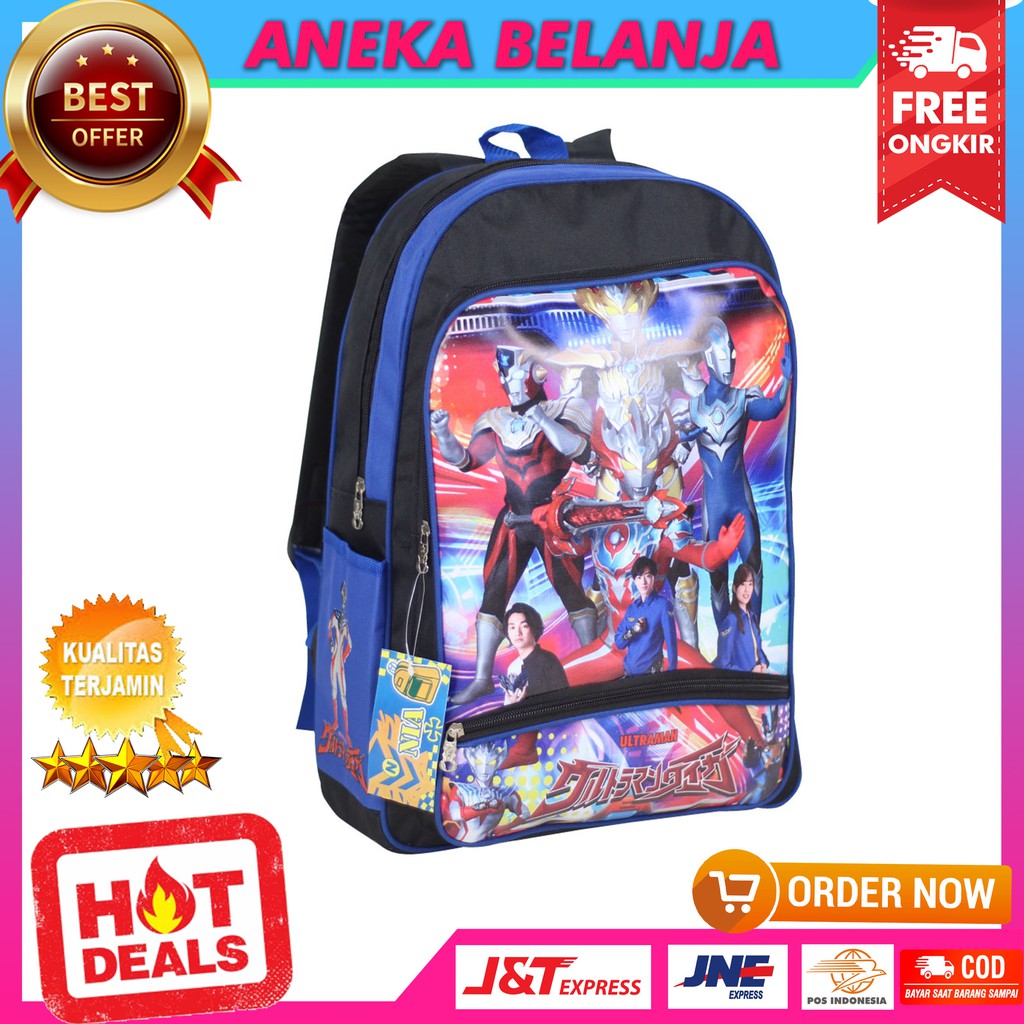 Ready Stock Tas Ransel Untuk Anak Cowok Berkualitas Terbaru Murah Keren Gambar Ultraman Biru Casual