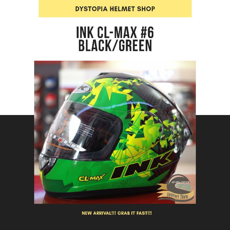INK CL Max Seri 6 Black Green Helm Fullface INK CL Max #6 Hitam Hijau