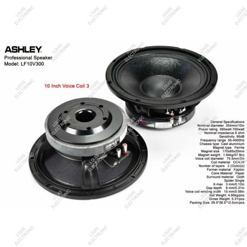 Speaker Komponen ASHLEY LF10V300 LF10 V300 LF 10V300 10 Inch ORIGINAL