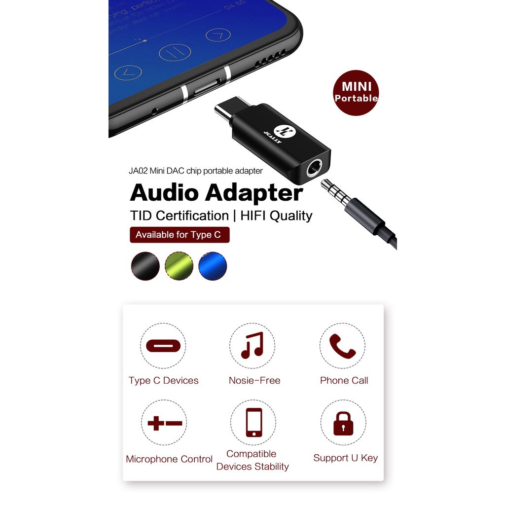 Jcally Ja02 Adapter Decoder Audio Dac Digital Tipe C Ke 3.5mm Untuk Handphone Huawei Meizu Xiaomi