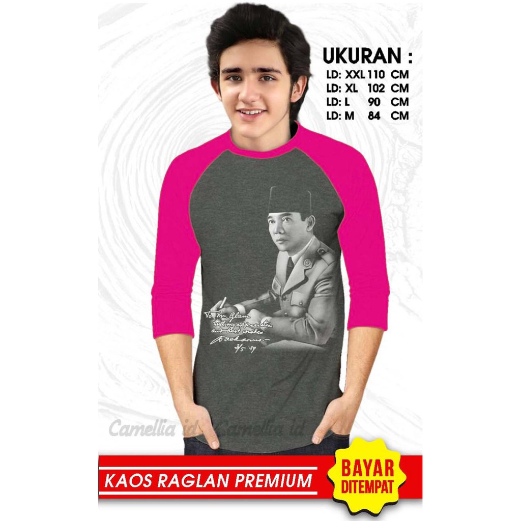 Kaos Raglan (SOEKARNO)/Kaos Pria Lengan 3/4/ Kaos Pria/ Kaos Cowok/ Kaos Oblong/Misty/Ob