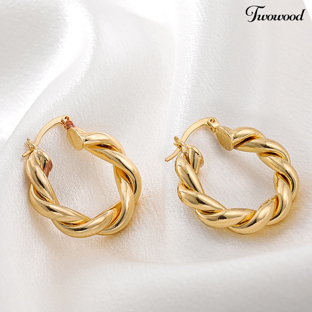 Twowood 1 Pair Hoop Earrings Thick Twisted Alloy Hypoallergenic Elegant Hoops Earrings Set for Women