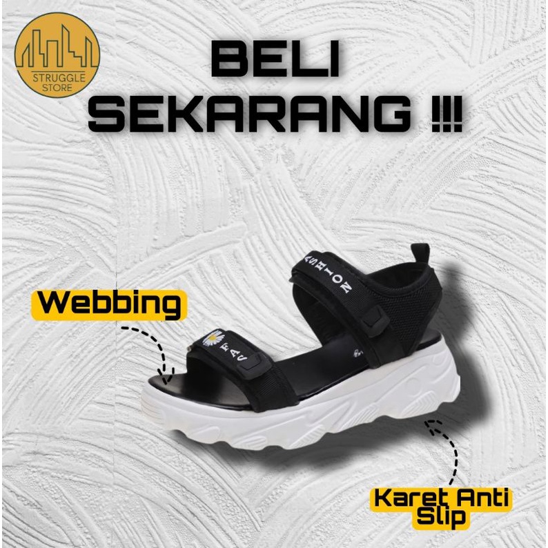 Sepatu Sendal Sandal Wanita Tinggi Jalan Tali Gunung Kulit Main Sehari Hari Import Korea Hitam Murah