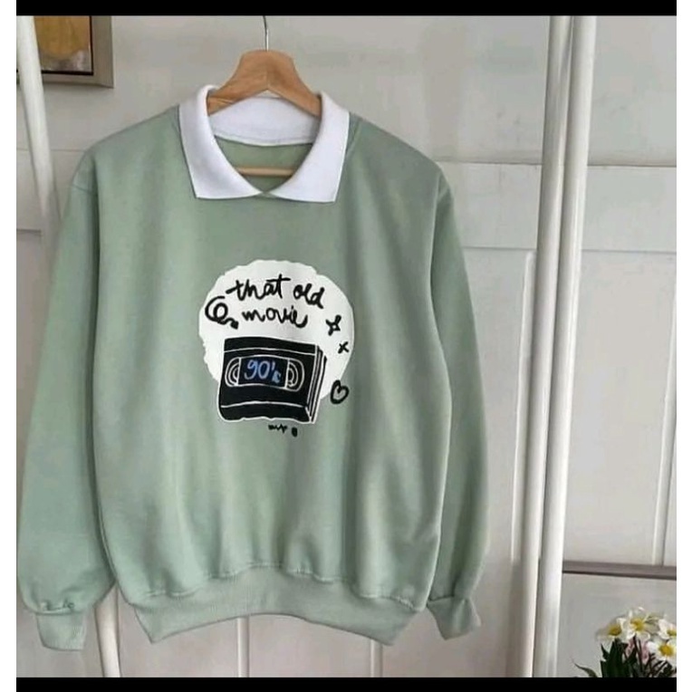 Tq88indonesia Baju Sweater Wanita Terbaru / SWEATER BERKERAH OLD MOVIE / Switer Cewek / Ootd Terbaru / Outfit Kekinian / Pakaian Casual Wanita