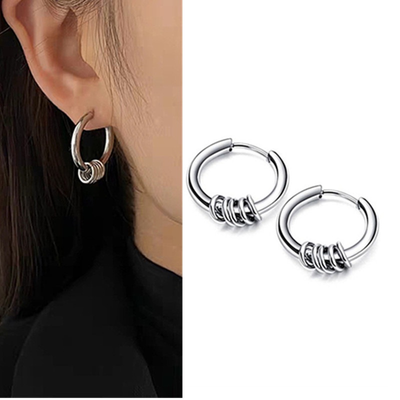 1pc Anting Stud Bentuk Lingkaran Kecil Bahan Titanium Steel Untuk Pria Dan Wanita