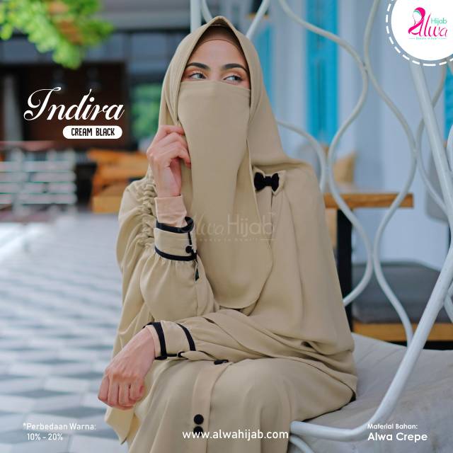 GAMIS INDIRA SET CREAM BLACK II  ALWA HIJAB