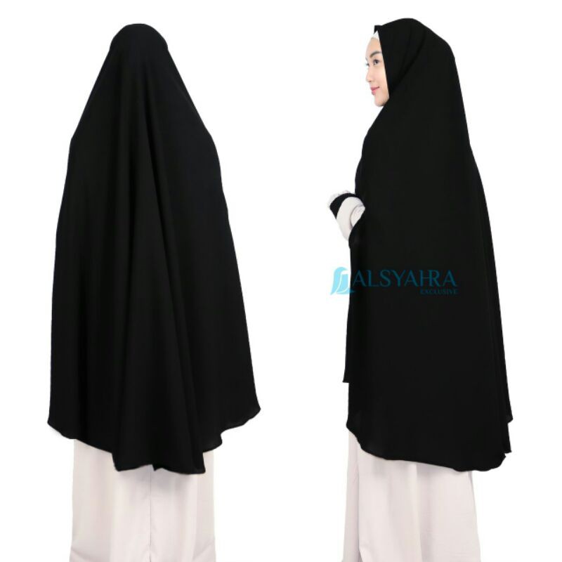 Set Khimar Syari Handzipper Jetblack XL Alsyahra Exclusive