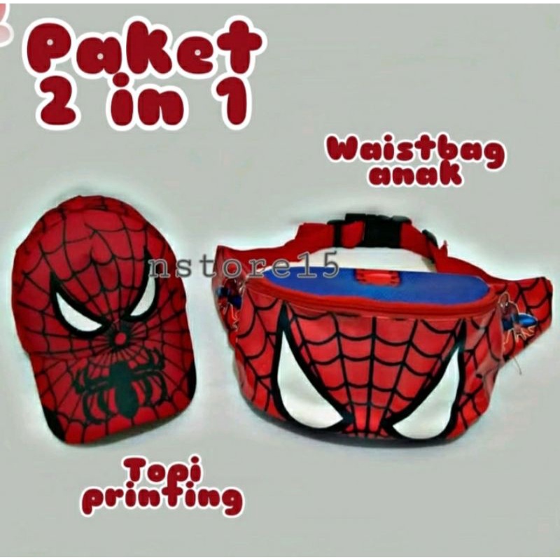 Tas SLempang 2in1 Waistbag Spiderman motif jaring