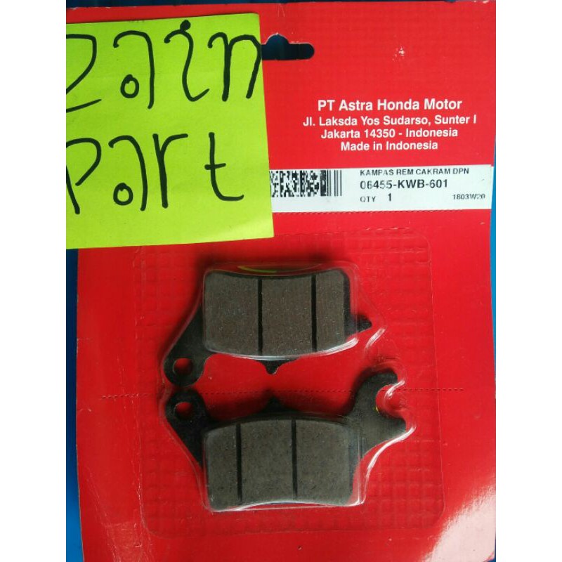 06455-kwb-601 pad set/kanvas rem dpn honda revo 110/blade original