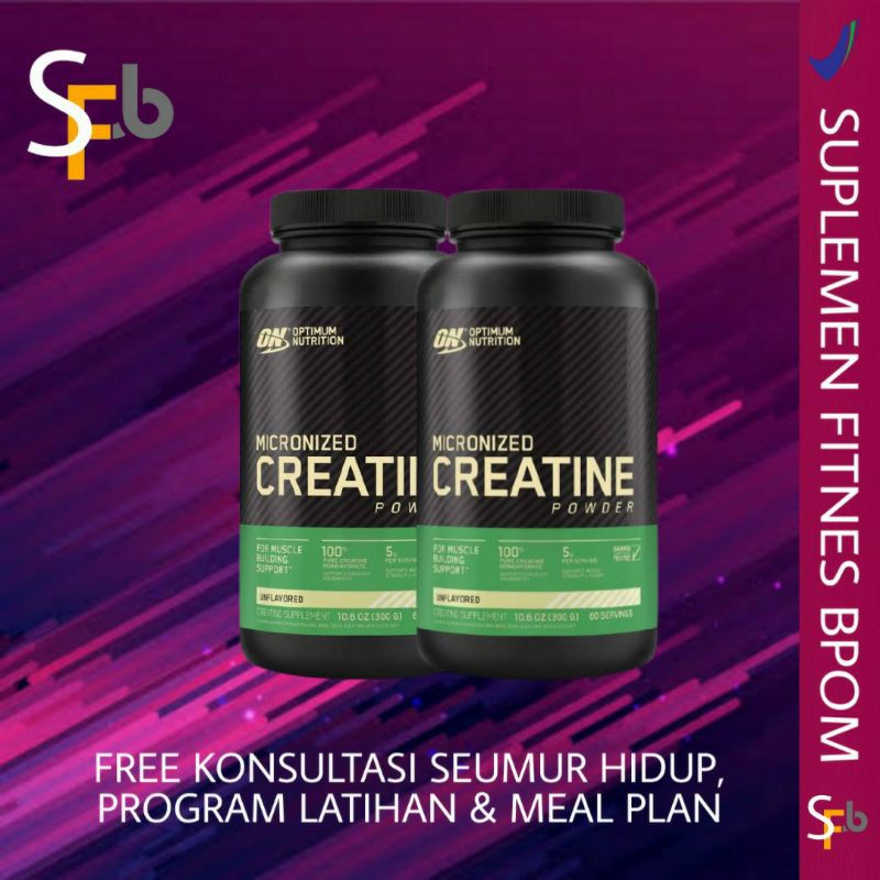 ON OPTIMUM NUTRITION CREATINE MONOHYDRATE 300 GRAM 60 SERVING SUPLEMEN FITNES MAKANAN GYM TENAGA