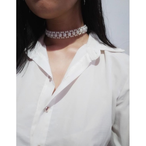 Monica Korean Pearl Choker Necklace Kalung Mutiara Anyam Wanita Aksesoris Gaya Korea