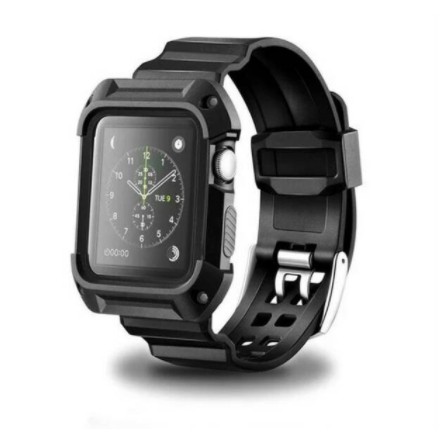 Apple Watch Case Armor Rubber Strap iWatch IWO Series 1 2 3 4 5 6 7 Full Set Black bumper 38mm 40mm 