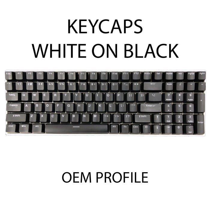 ALCHA KEYCAPS WHITE ON BLACK WOB PBT DOUBLE SHOT OEM PROFILE KEYBOARD