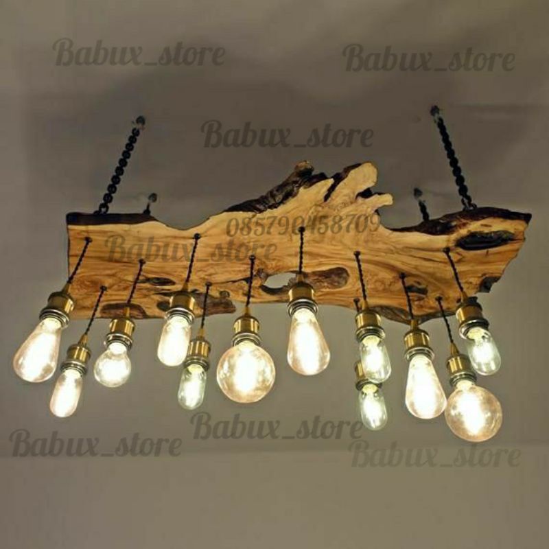 Lampu gantung akar kayu jati besar