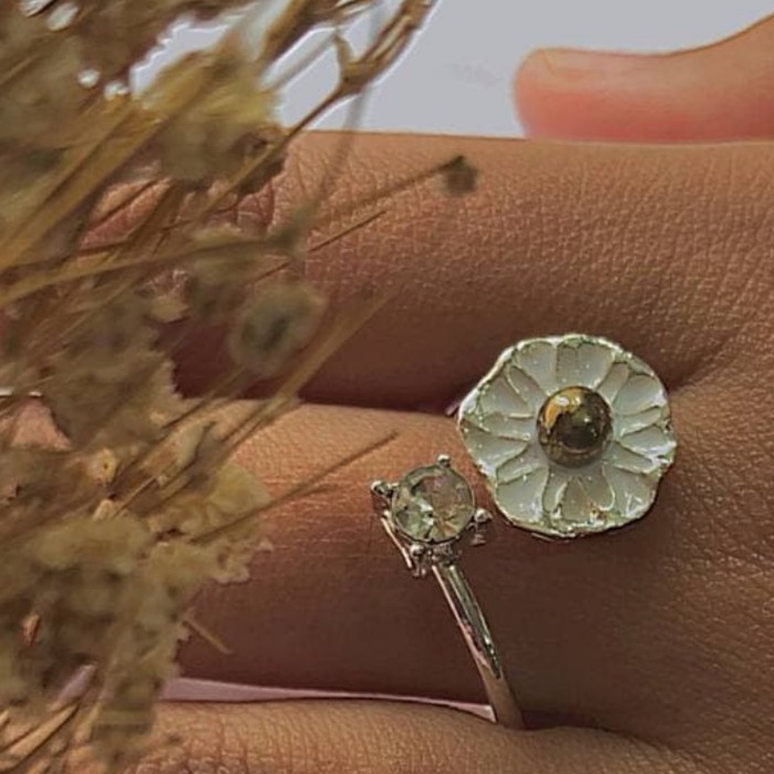 ✿AYN✿ Cincin Bunga FA56 Cute Silver Sun Flower Ring Beautiful