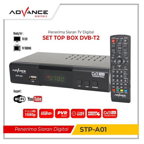 ITSTORE Advance Set Top Box TV Digital Receiver Penerima Siaran Full HD/ STB Wifi Bisa Youtube DVB-T2 STP A01