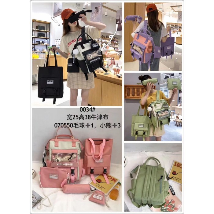 tas 1 set / tas ransel wanita  5 in 1 - Hitam