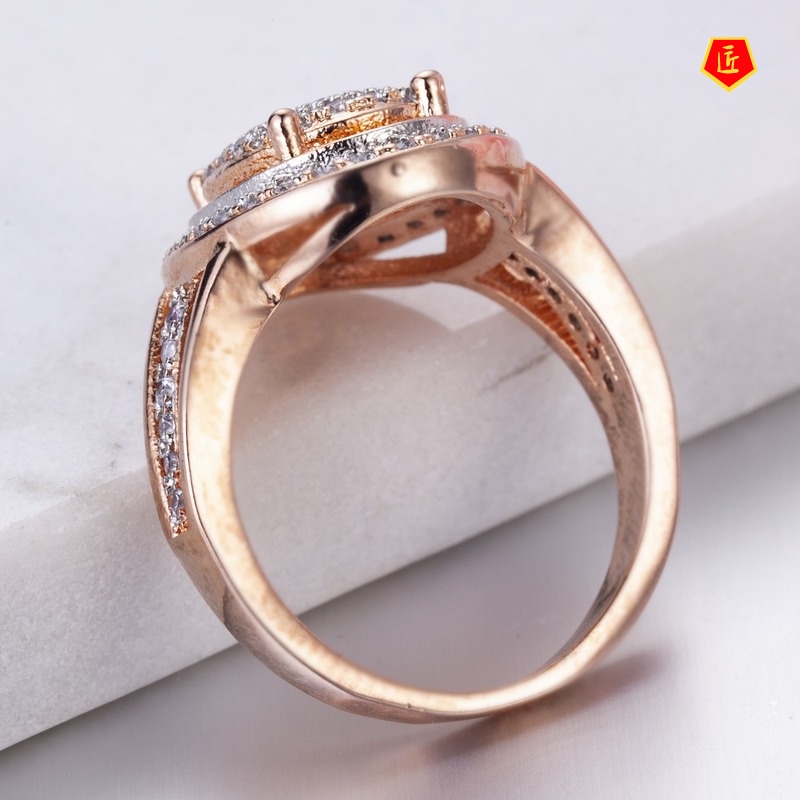 [Ready Stock]Fashionable Elegant Full Diamond 18K Rose Gold Color Separation Ring