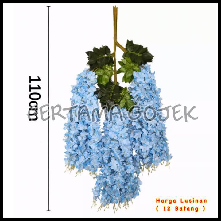 Lusinan Bunga Wisteria Jumbo/Bunga Plastik/Daun Rambat/Busa Bunga - Putih