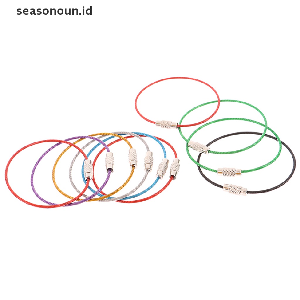 【seasonoun】 10Pcs Stainless Steel Keychain Rope Wire Cable Loop Screw Lock Gadget Ring  .