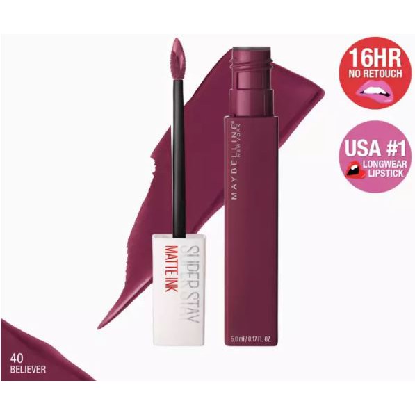 MAYBELLINE Super Stay Matte Ink Liquid Lipstick - 40 BELIEVER Lipcolor Original Edition