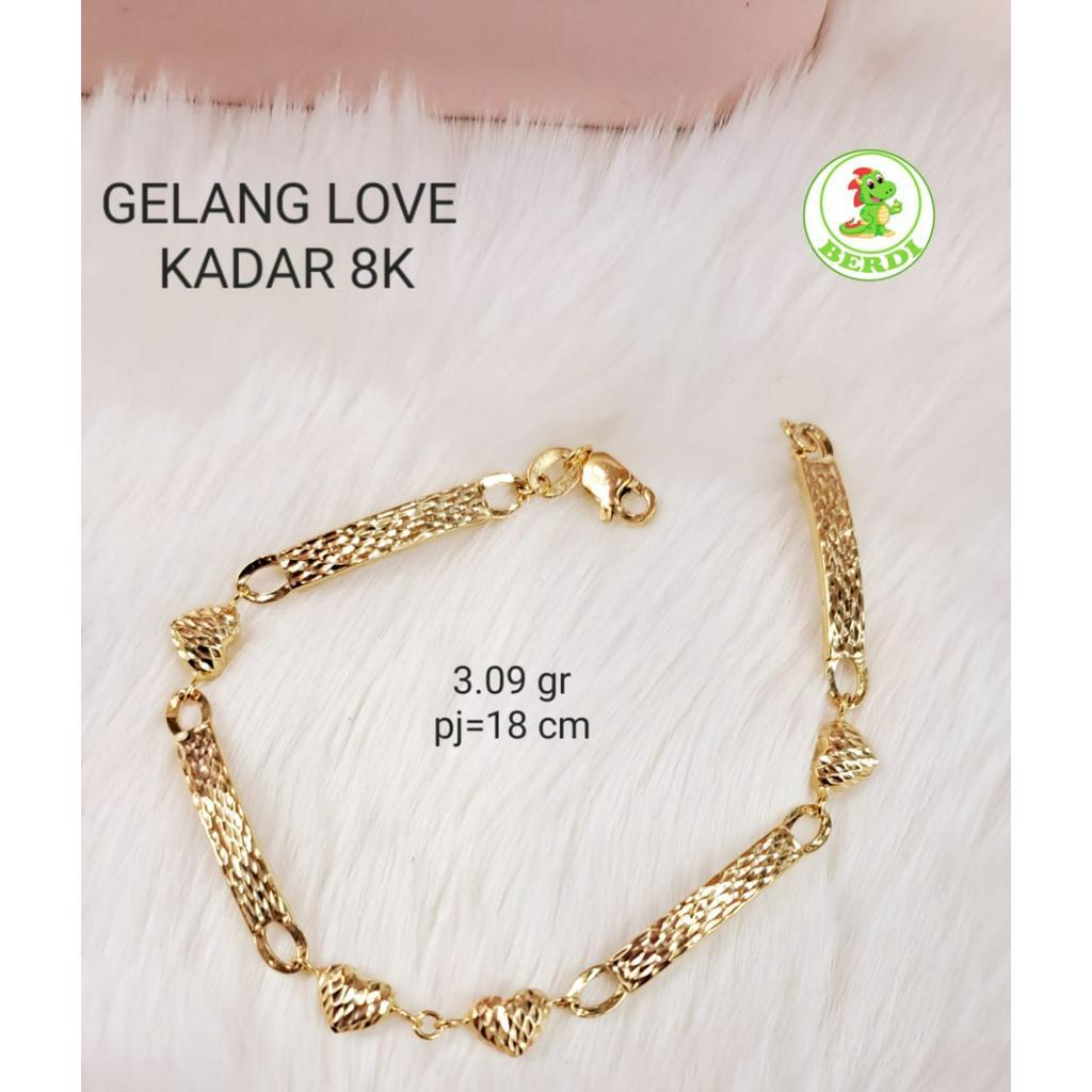 Gelang love plat rantai fashion wanita dewasa kadar 375