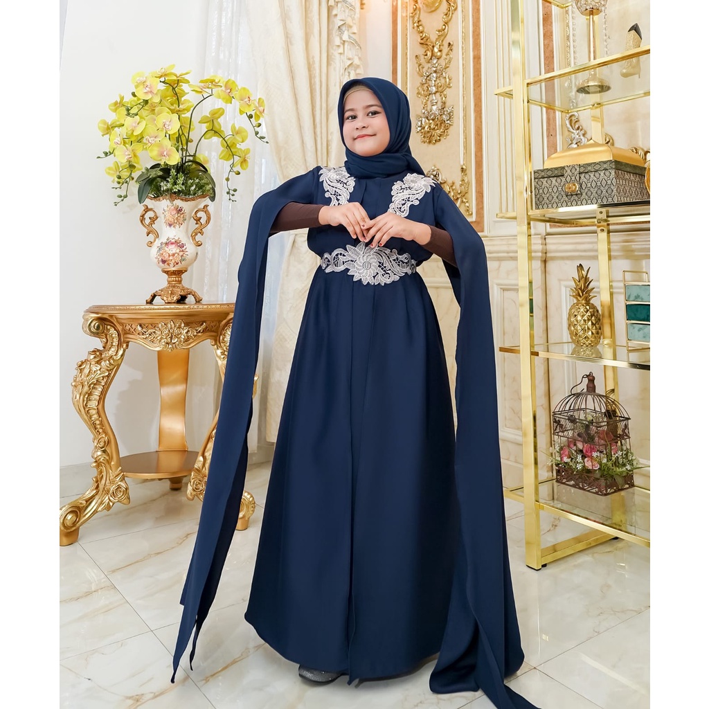 HOPYLOVY - Maxi Dress Gamis Anak Perempuan Umur 10-12Tahun / Dress Mix Bordir Almeera Kids