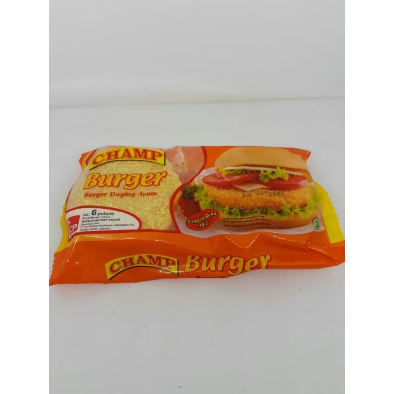 

Champ Burger/Burger daging Ayam/isi6/315g (Bandung)
