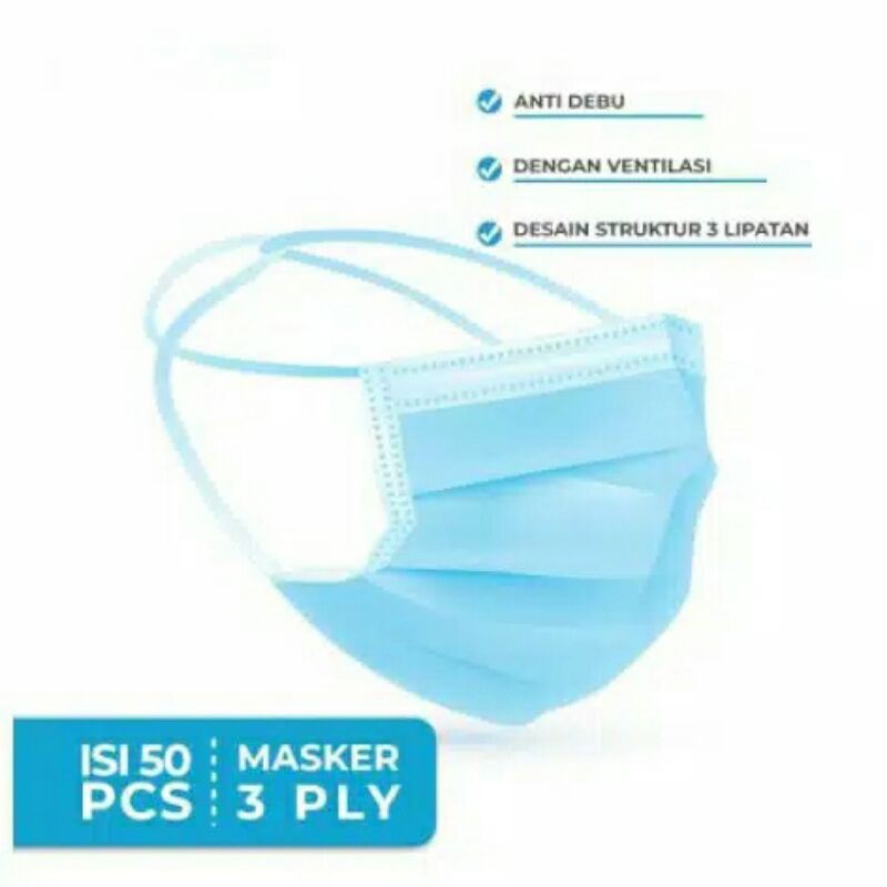 Masker 3ply Headloop 3 ply masker Hijab medis bedah disposable 50pcs ijin BNPB