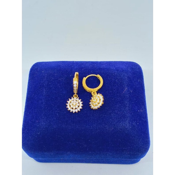 anting jepit donat + m. bunga full mp /anting perak asli silver 925 lapis emas/anting fashion wanita