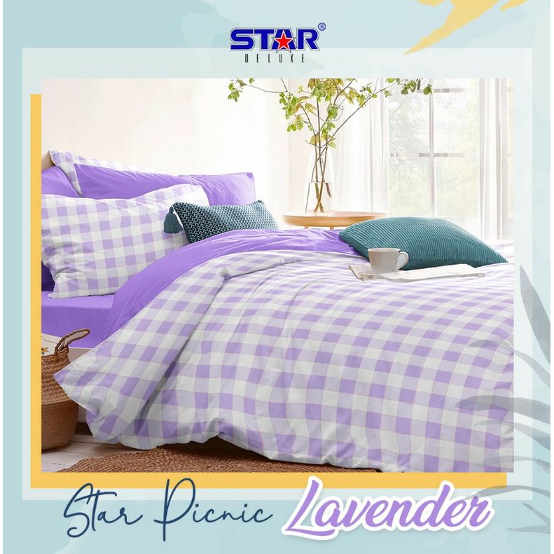 Sprei katun lokal premium kotak kotak warna ungu simple minimalis