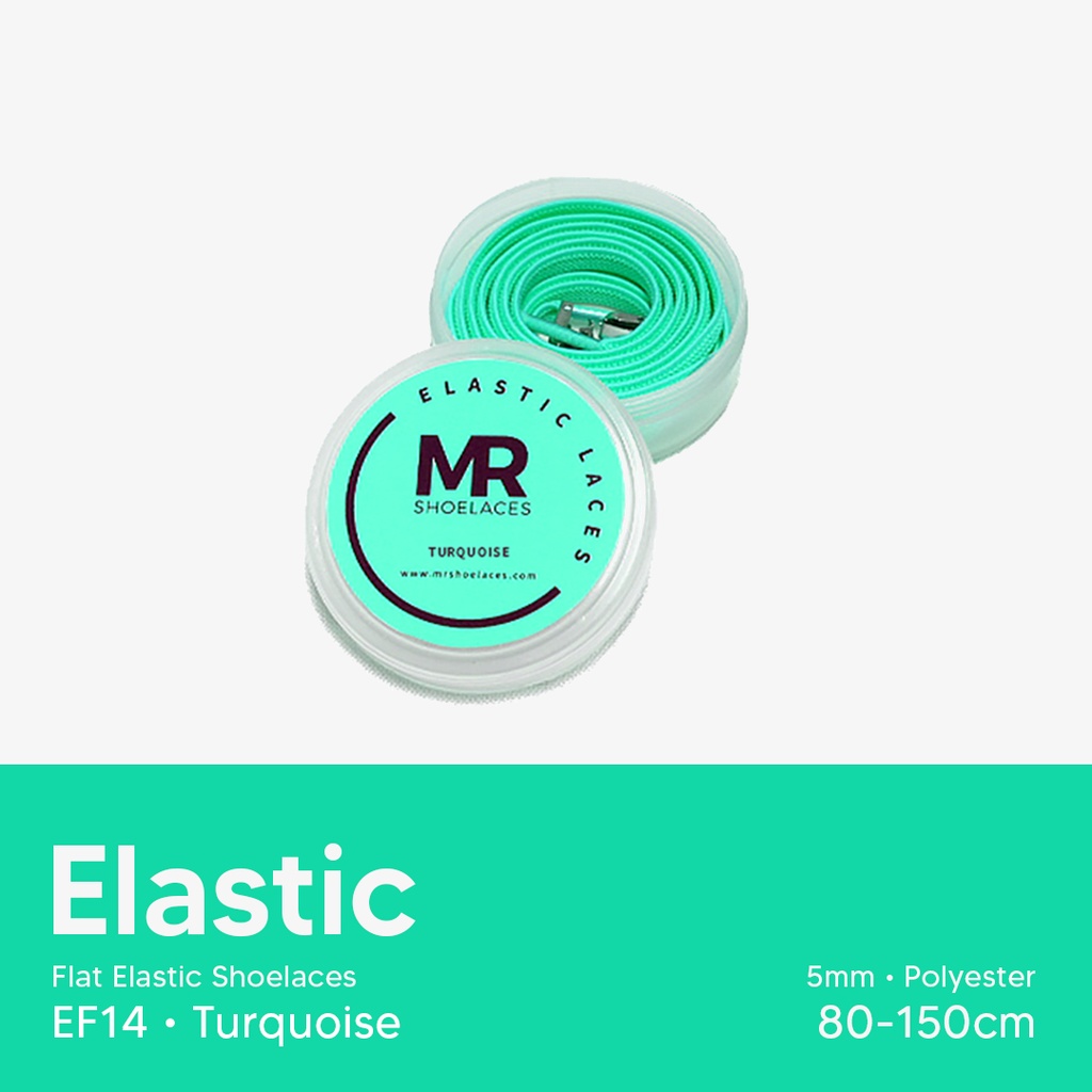 Original MR Shoelaces EF14 Elastic Turquoise Toska Tali Sepatu Flat Elastis (Karet Lentur) with Metal Clip / Lock 100cm Tosca