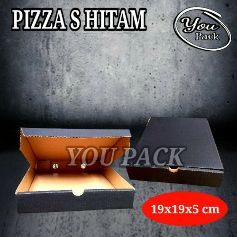 KOTAK KARDUS PIZZA S 19X19X5 CM HITAM POLOS DUS BOX PIZZA