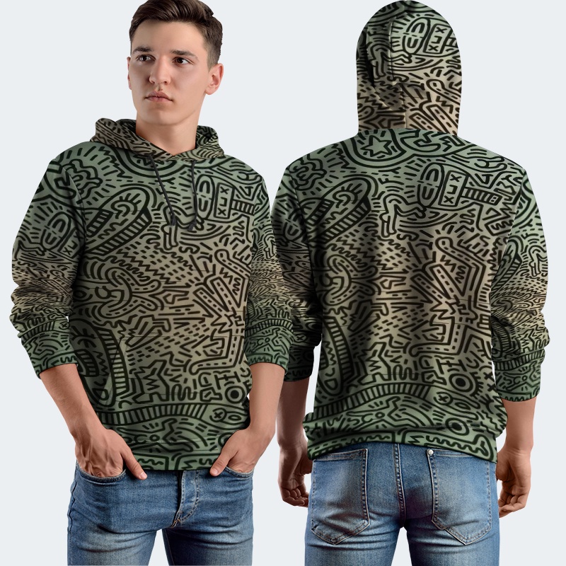 Jaket Hoodie Fullprint Hard Keith Haring Bahan Polyester Jersey