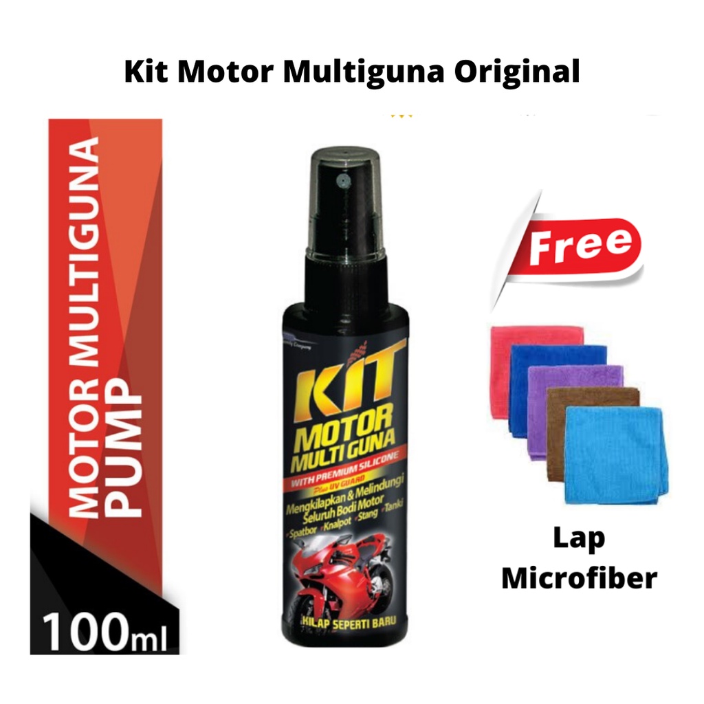 KIT MULTIGUNA GRATIS LAP MICROFIBER Kit Spray Poles Mengkilapkan Cover Body Melindungi Motor Semprot Serbaguna 100 ml