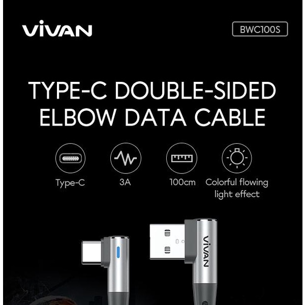 Vivan BWC100S Type-C 3A 1M 90 derajat Gaming Data Cable Fast Charging For Tipe C