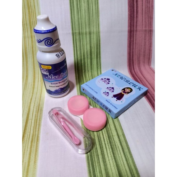 COD Paket Softlens Newbluk Dia 15mm  Normal by CTK + Air Softlens Nice Look / Pure n Soft 60ml + Pinset + Lenscase