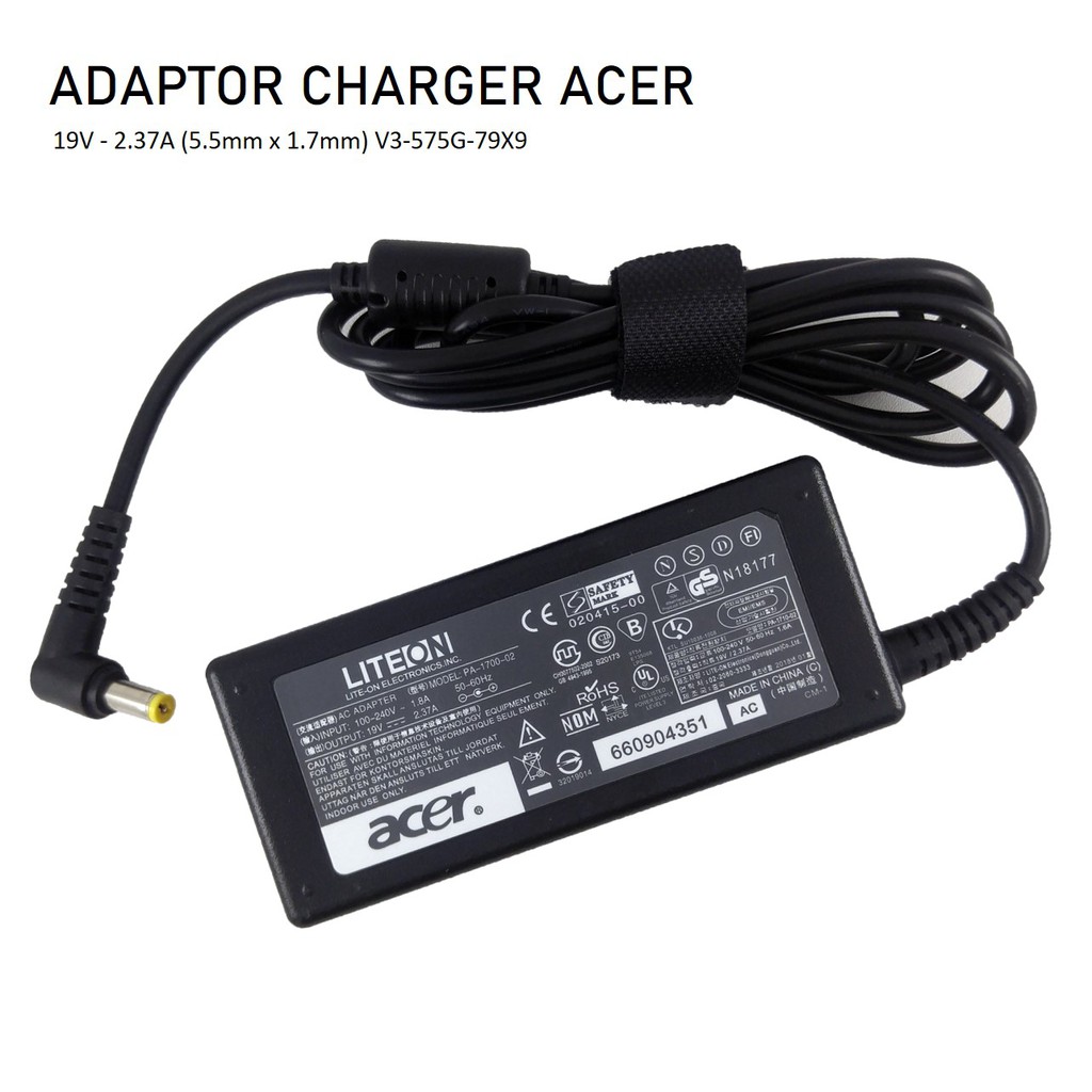 Adaptor Charger Cas Original Laptop Acer Aspire V3-575G ES1-512 E5-573 E5-721 19V - 2.37A Pin 5.5x 1